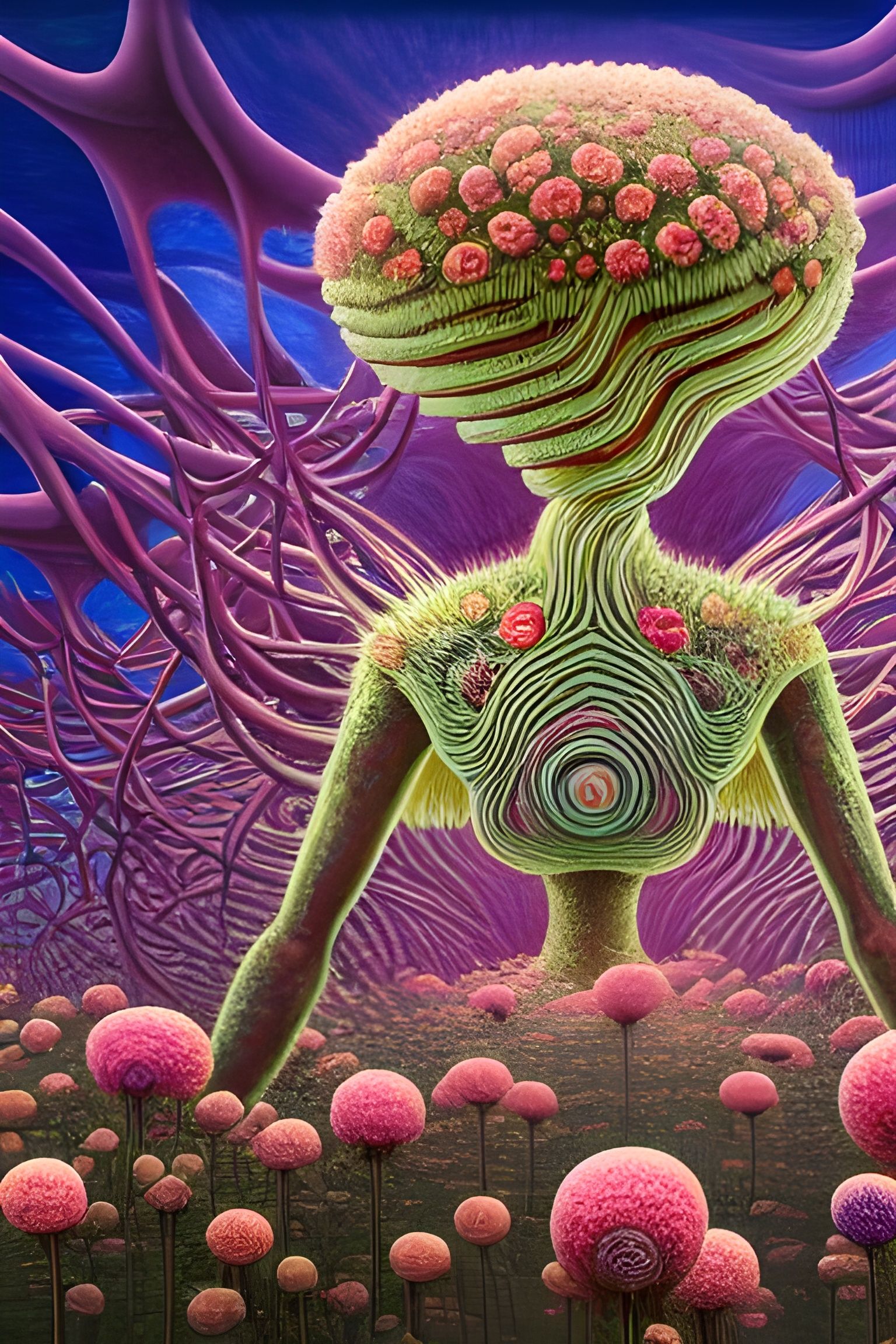 Surreal Viral Monster Covered in Flowers