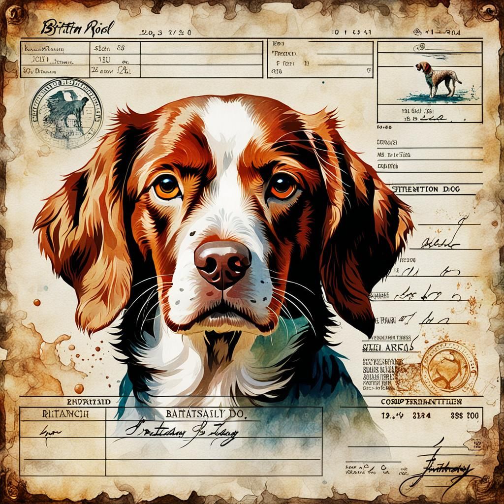 Brittany Spaniel Fantasy Illustration in Mixed Media