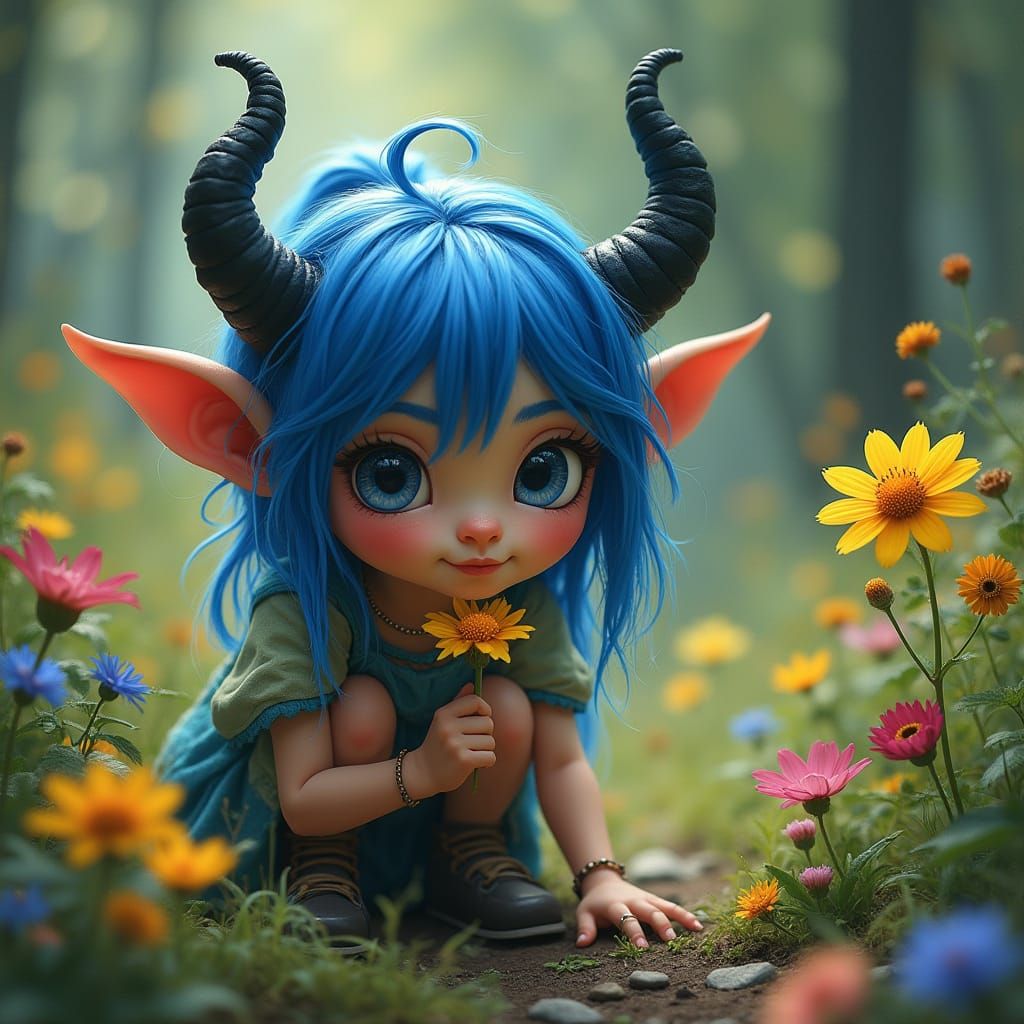 Whimsical Fauvist Troll Girl in Forest