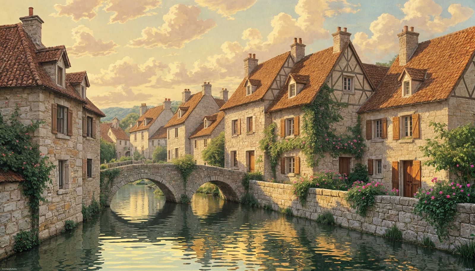 Charming Medieval Village in French Impressionist Style