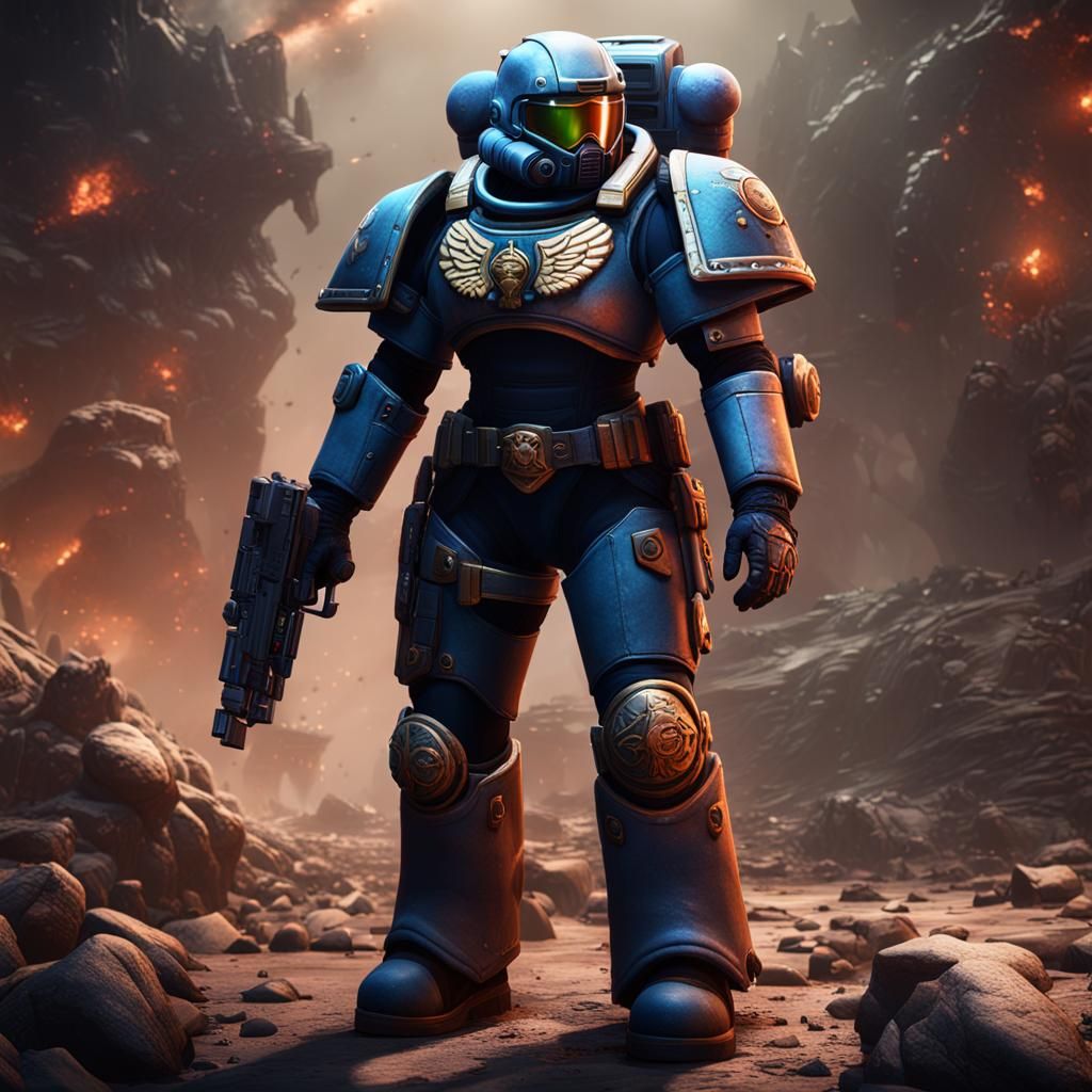 Detailed Female Space Marine in Matte Painting Style