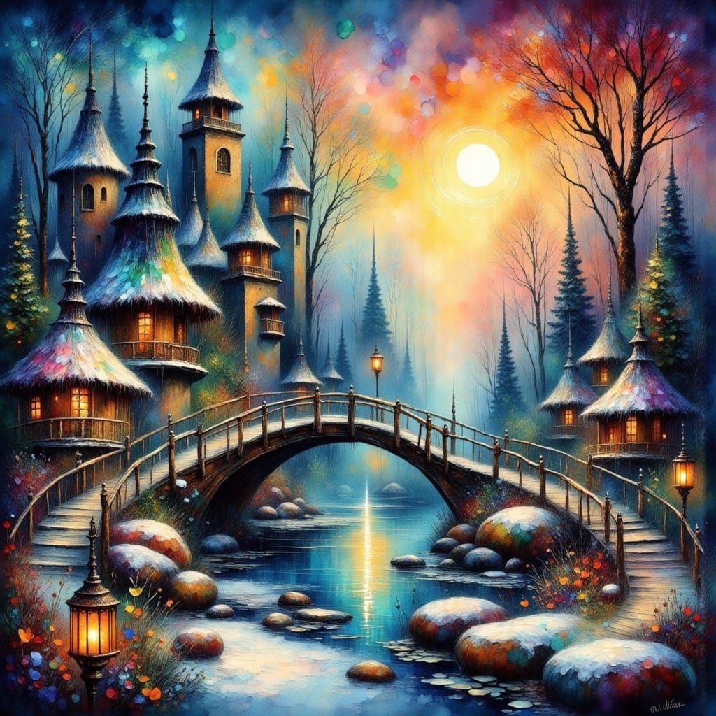 Dreamy Winter Fairy Kingdom in Impasto Oil Painting Style