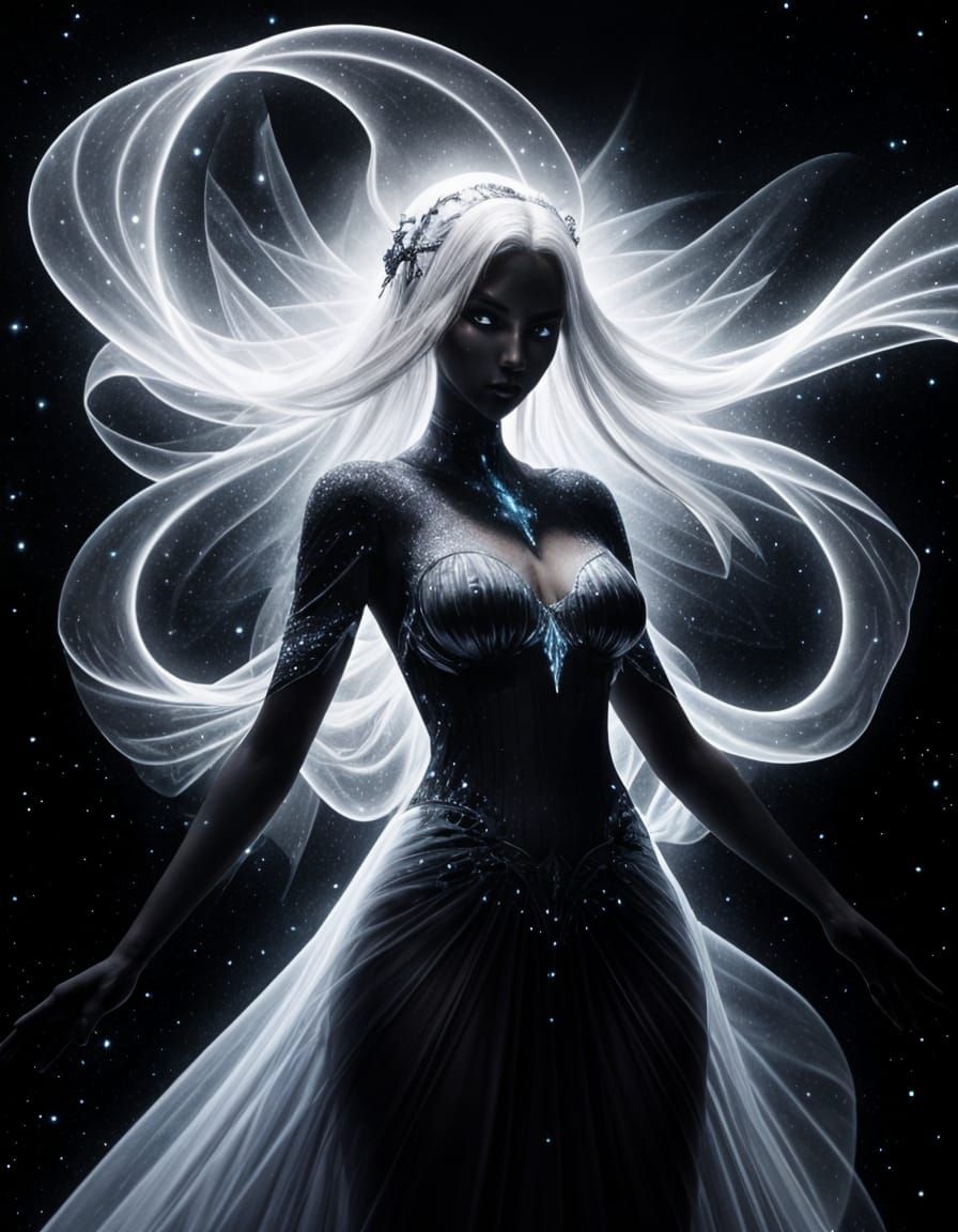 Ethereal Faceless Goddess in Ink Action Painting