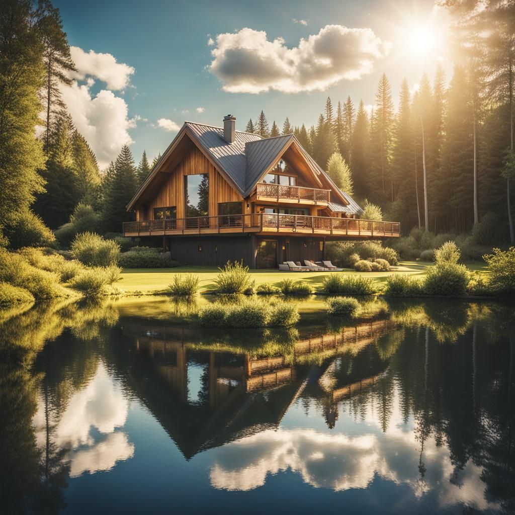 Wooden House with Pool in Forest Setting