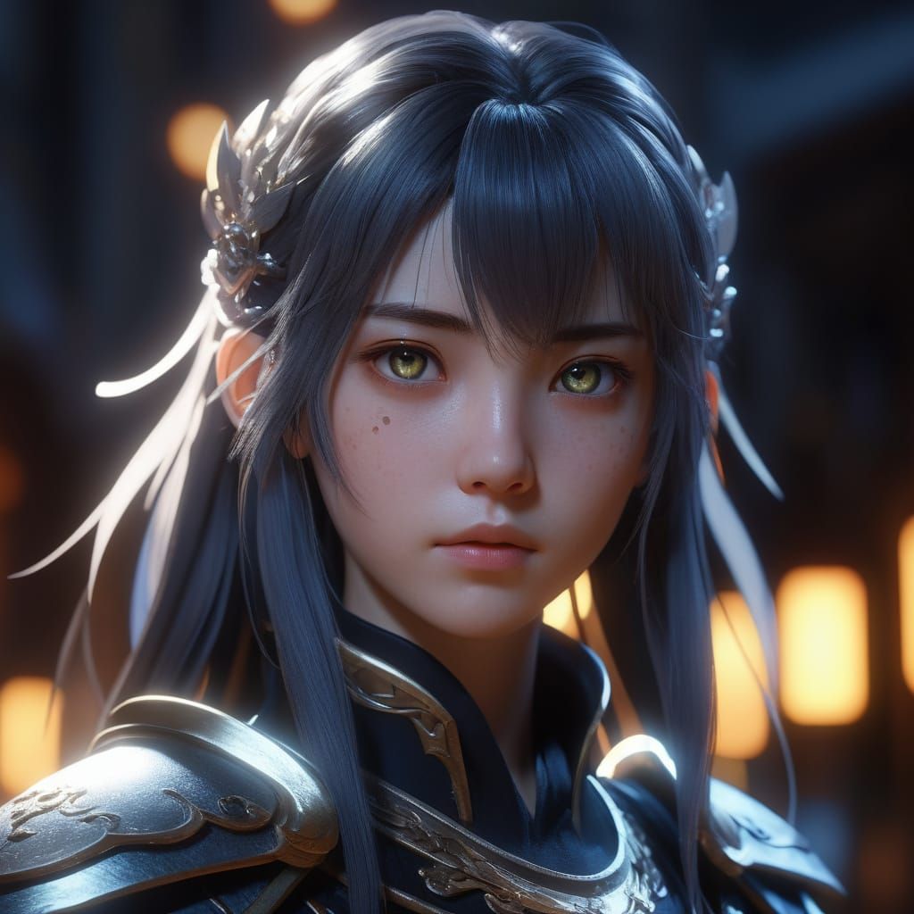 Anime Warrior Woman with Glowing Eyes