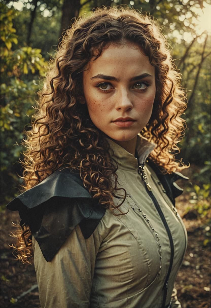 Cinematic Portrait of a Woman with Brown Curly Hair