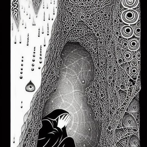 Fragmented Nun in Prayer Gazing at Alien Milky Way