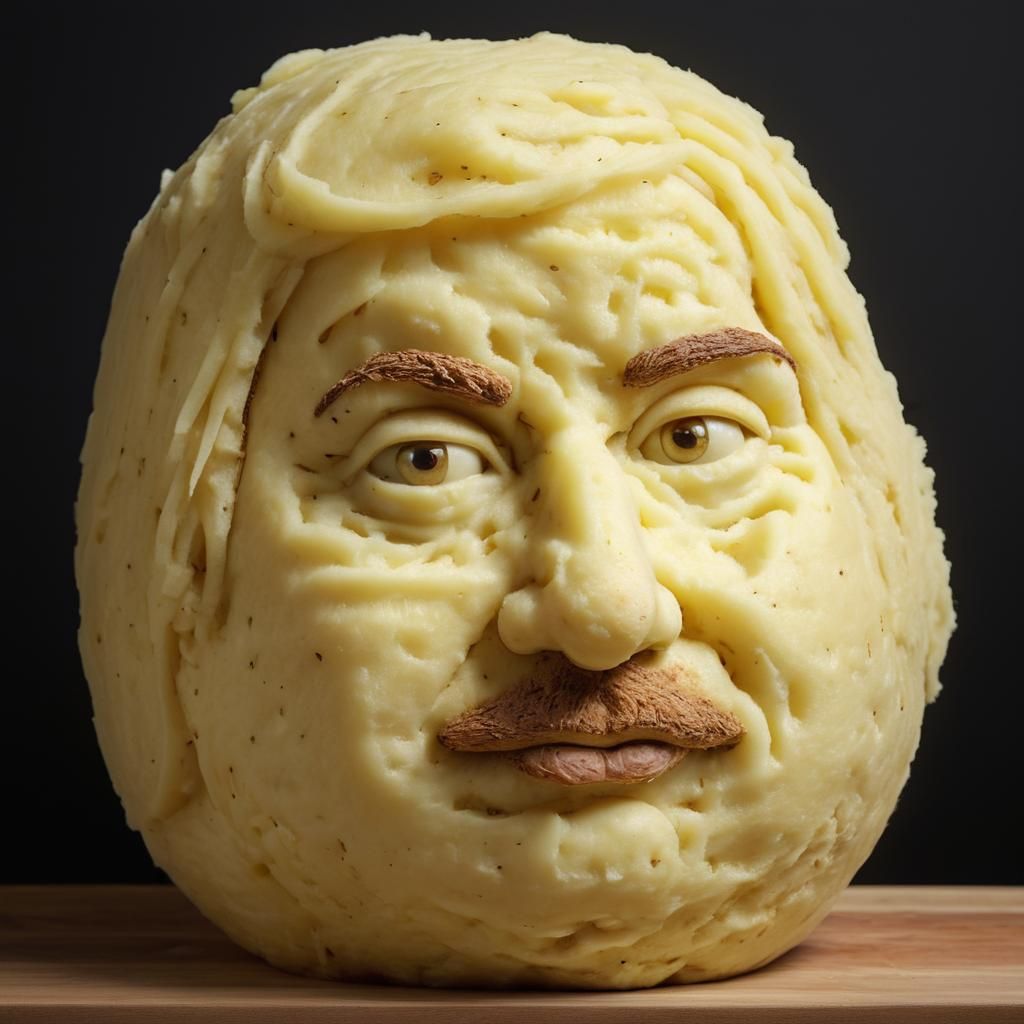Hyperrealistic Mashed Potato Portrait Sculpture