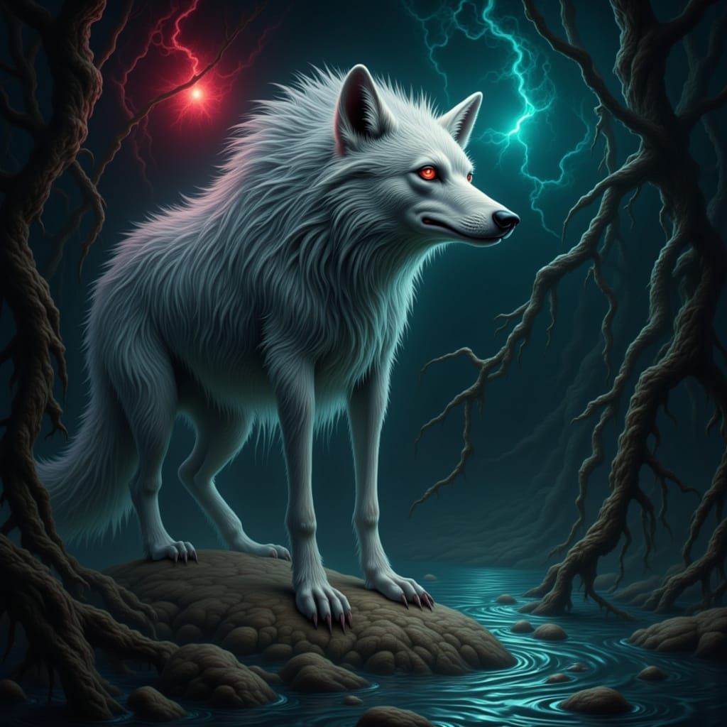 Maned wolf skulking out in the Storm