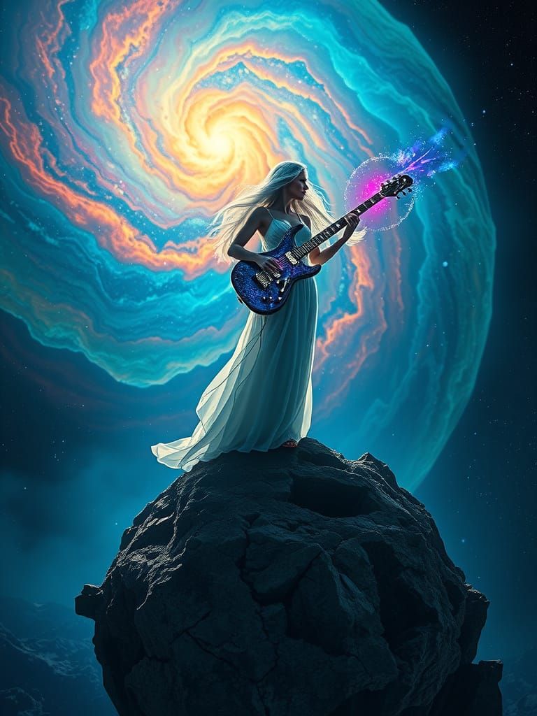 Celestial Guitarist Amidst Dying Universe, Digital Artwork
