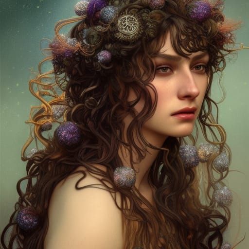 Enchanting Witch Portrait with Wolves and Crystals