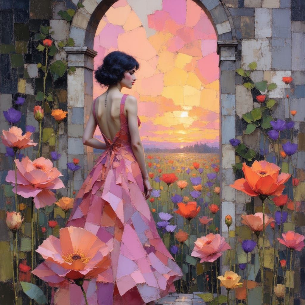 Woman in Rose Garden: Impressionist Style