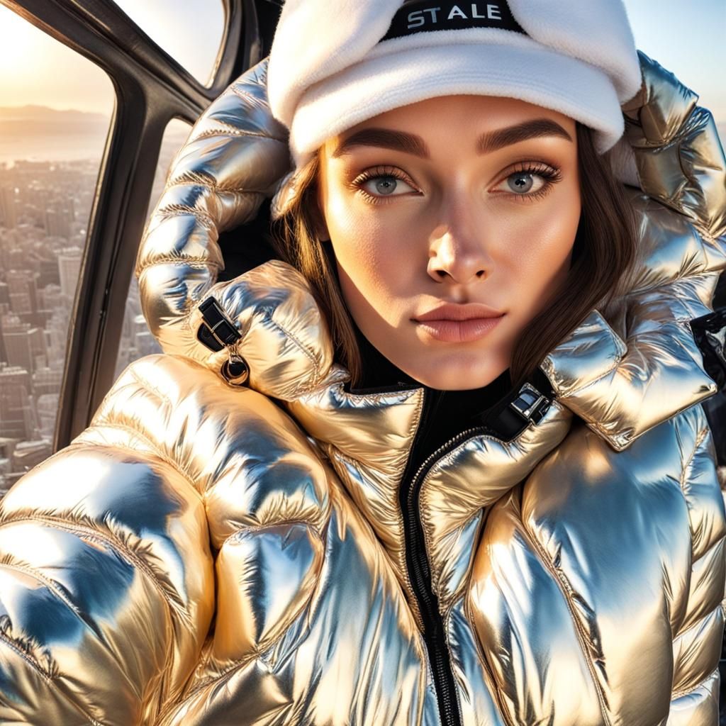 Girl's Selfie in a Shiny Puffer Jacket