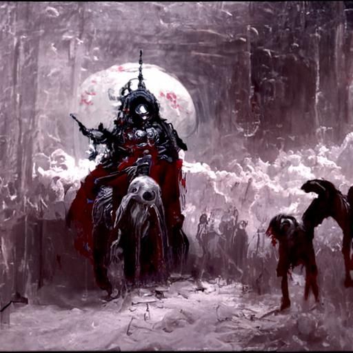 Death Dealer in Red Temple in Horror Style