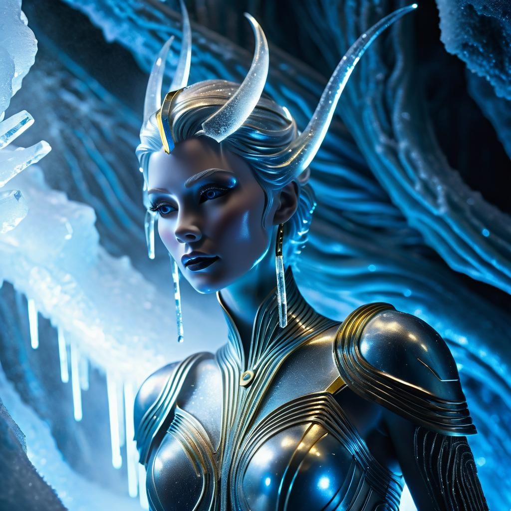 Retro Futurism: Frozen Humanoid in an Icy Cave