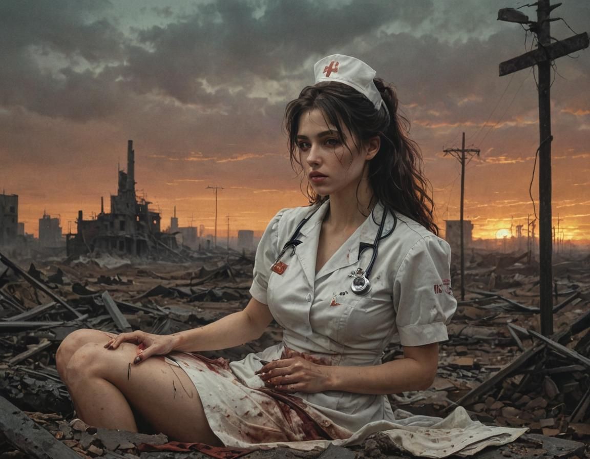 Wasteland Nurse Treats Wounded: Dark Academia Style