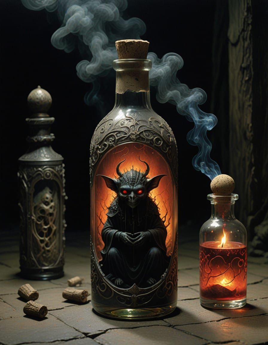 Demon in glass bottle