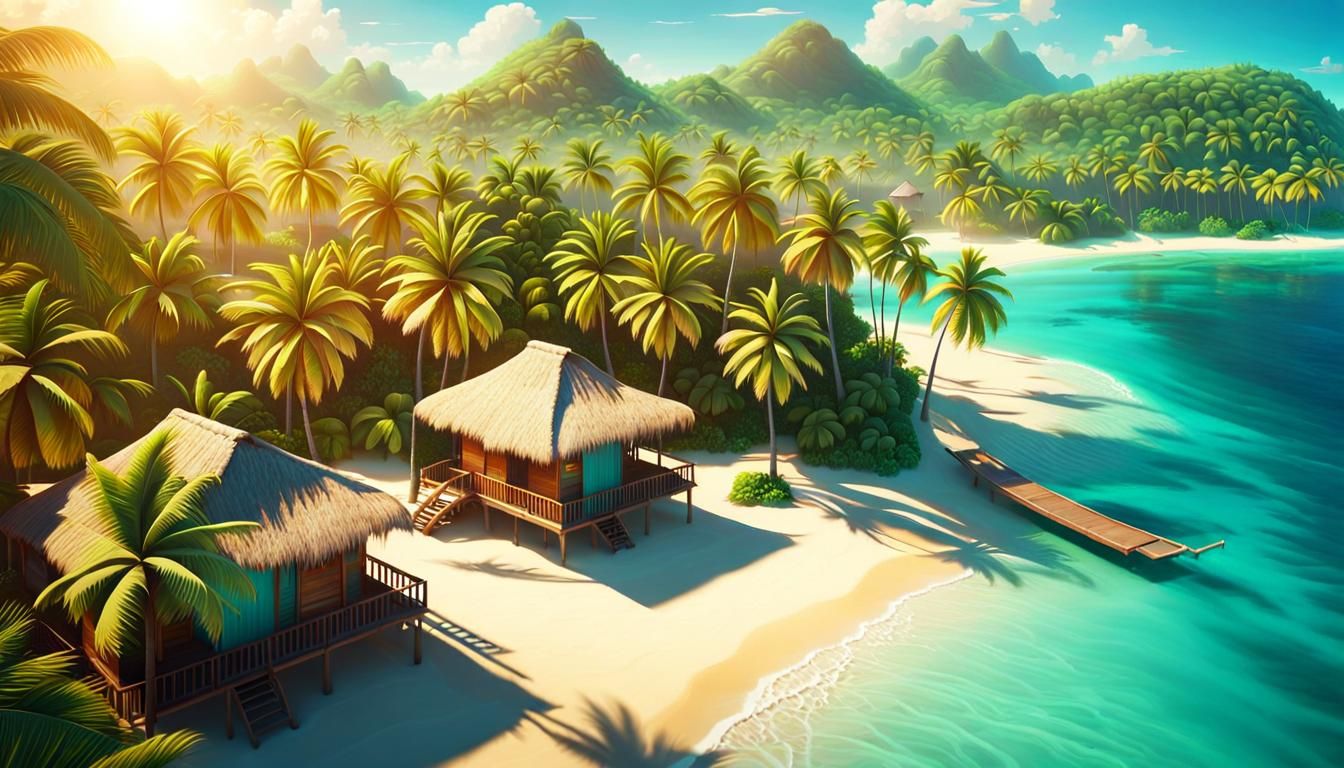 Tropical Island Paradise: Aerial View Concept Art