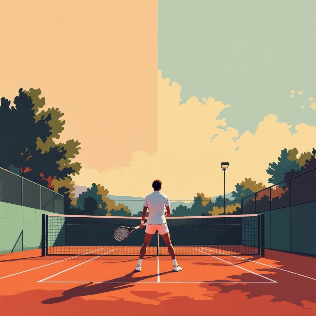 Tennis Player on Clay Court in Abstract Expressionism