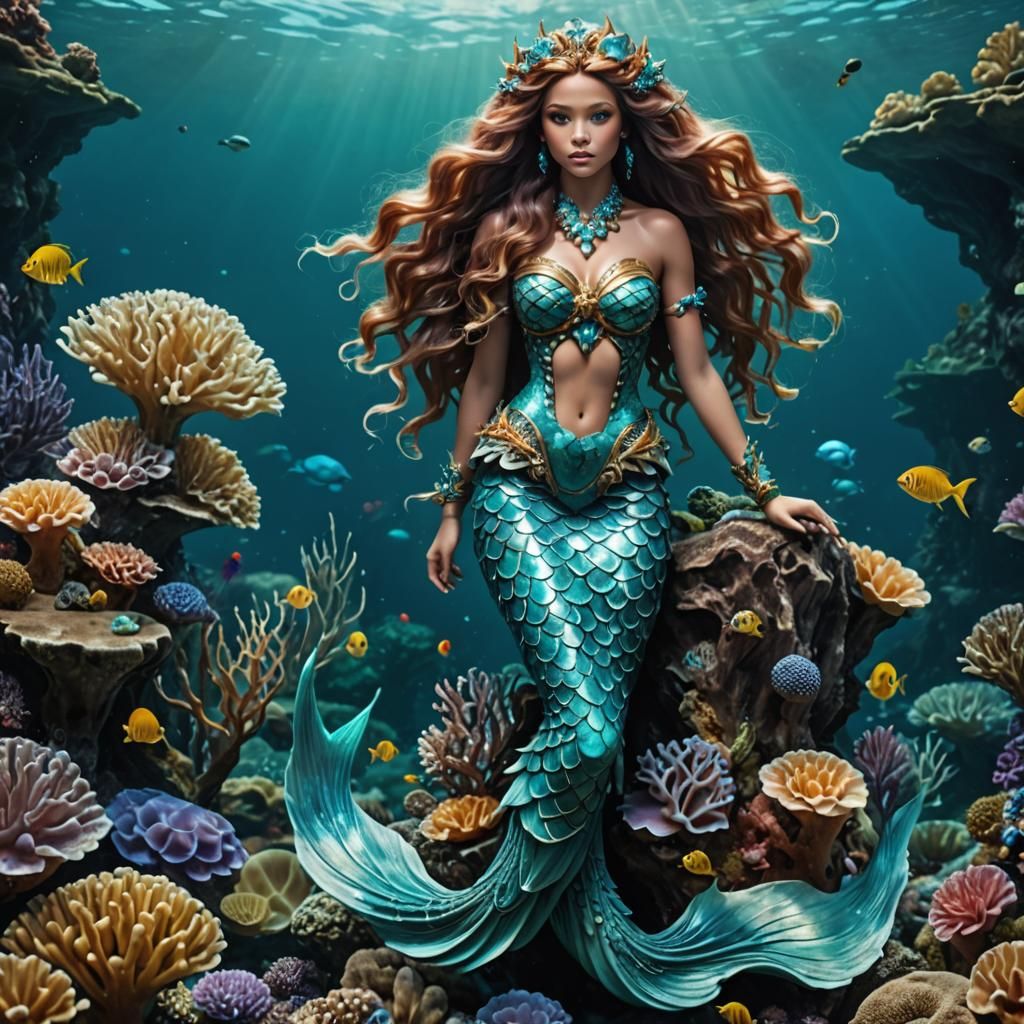 Mermaid Adorned with Hemimorphite: Hyperrealistic Portrait