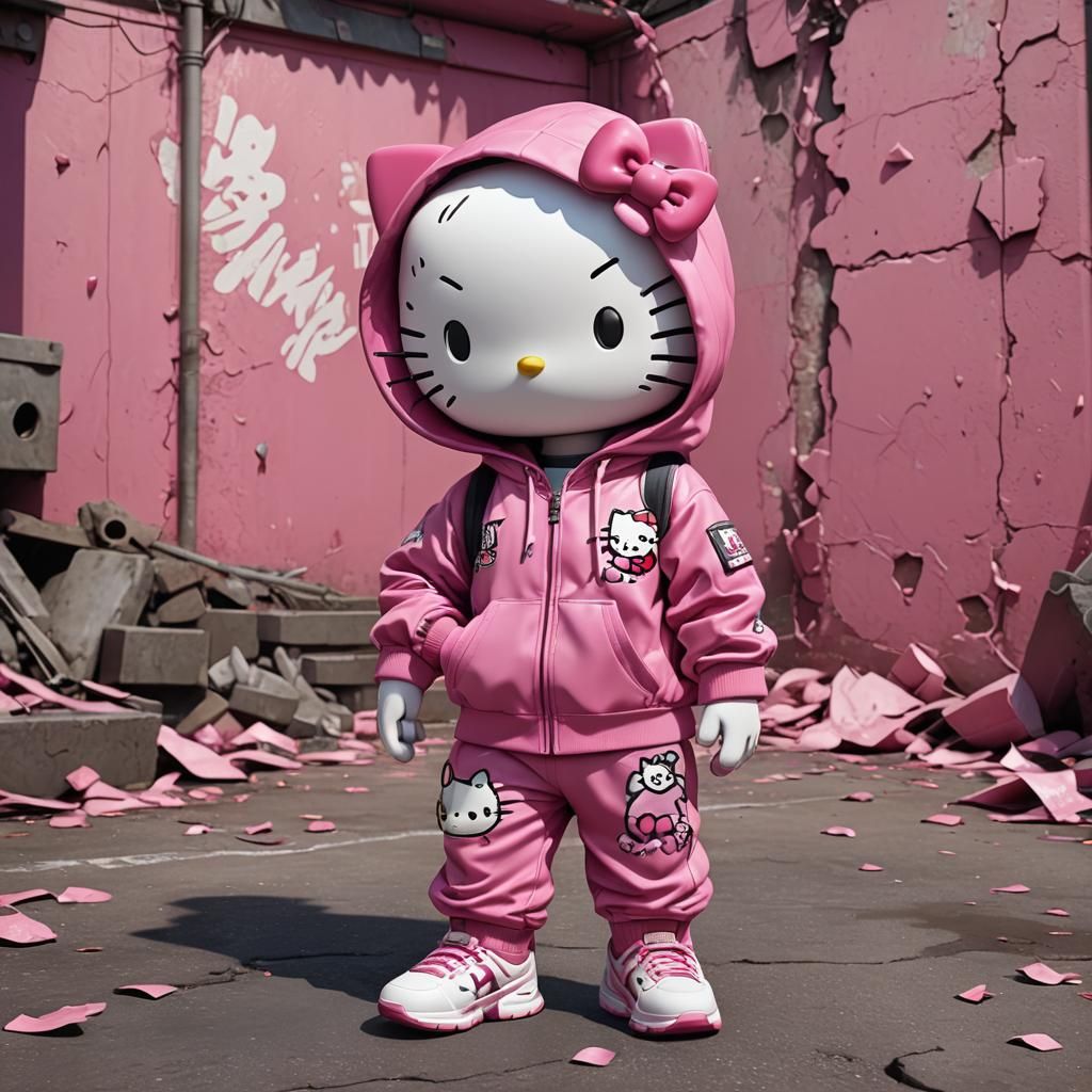 Hello Kitty in Pink Tracksuit: Detailed Matte Painting