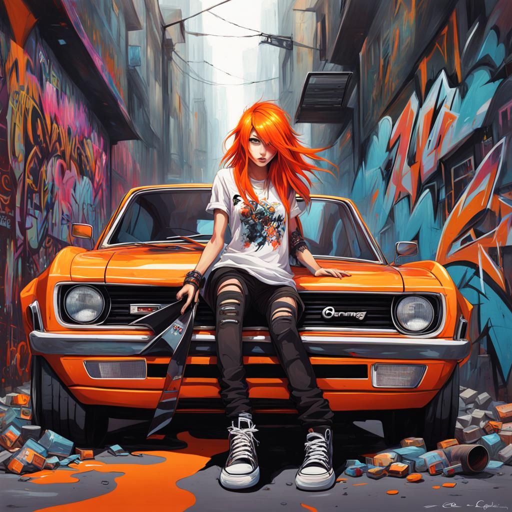 Emo Game Character with Graffiti Art, Splash Art Style