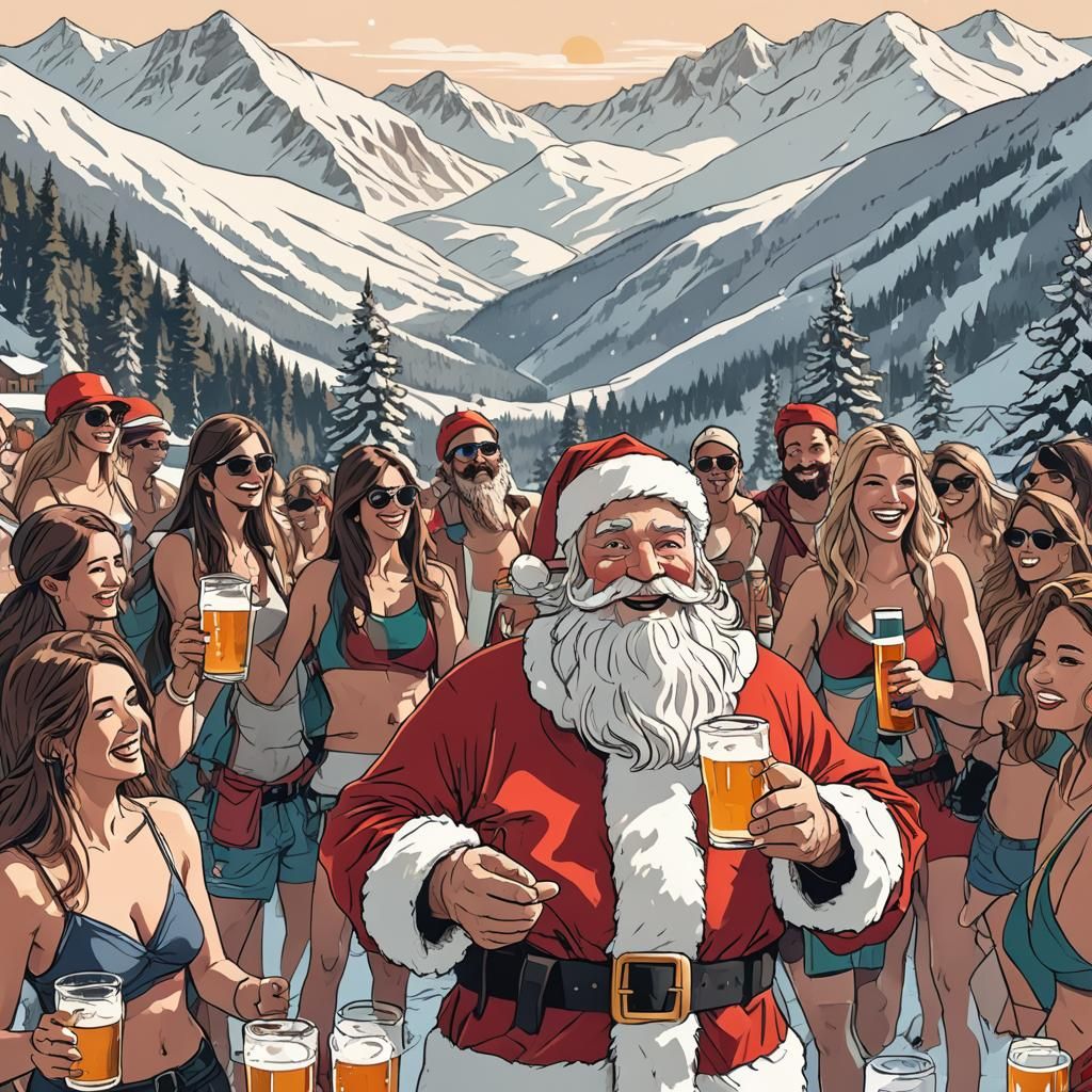 Festive Après Ski Party with Santa in Minimalist Style