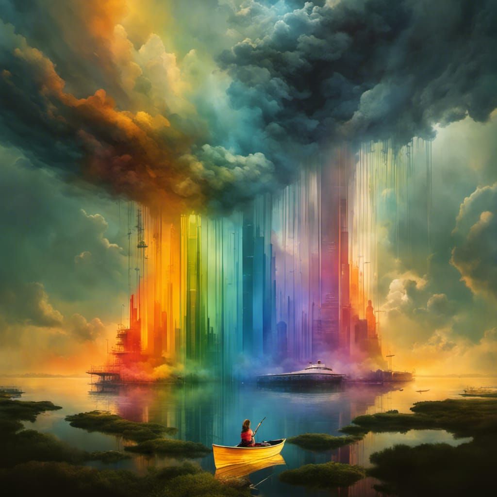 Flying City on Clouds in Dramatic Light