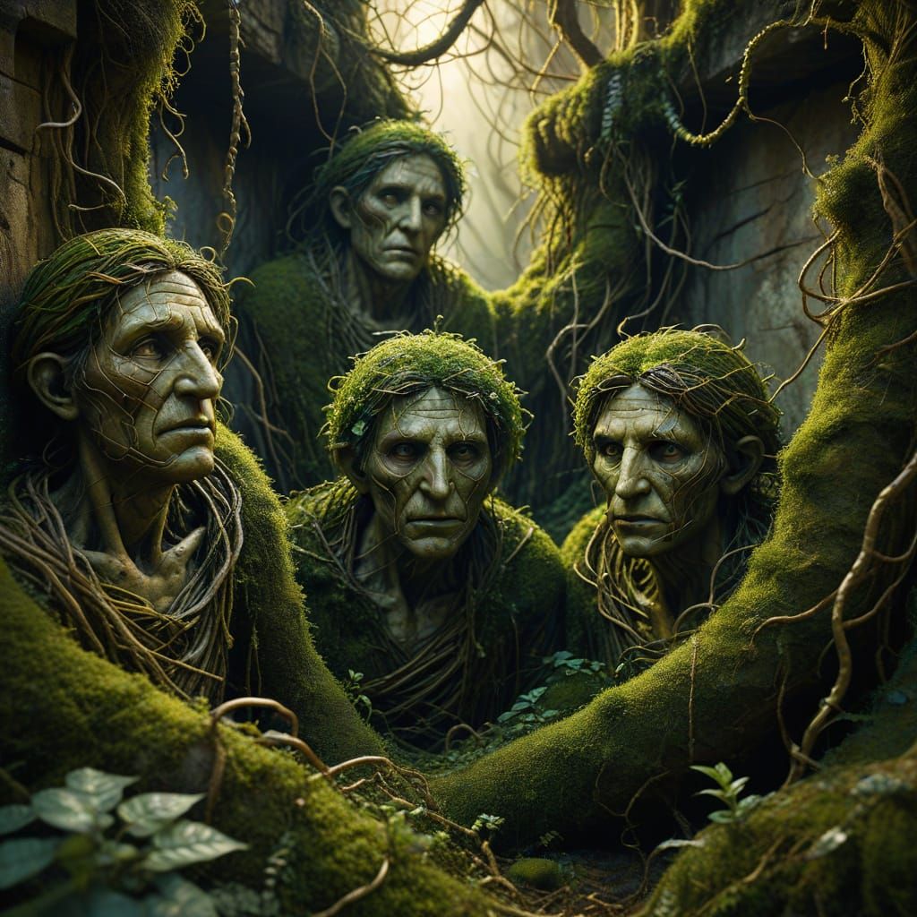 Creepy Surreal Maze of Tangled Plants, Oil Painting