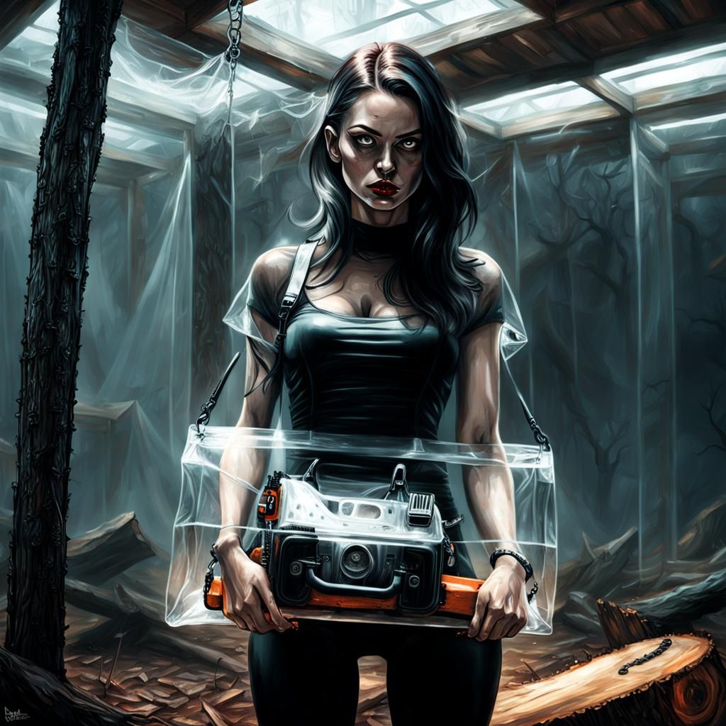 Sinister Girl with Chainsaw in Greg Rutkowski Style