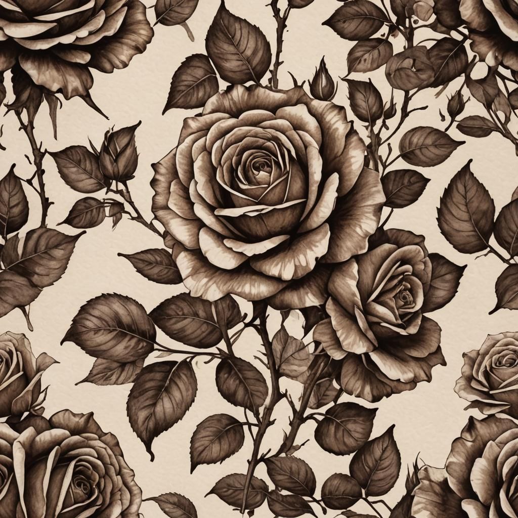 Image of rose in brown  Ink spot from pen