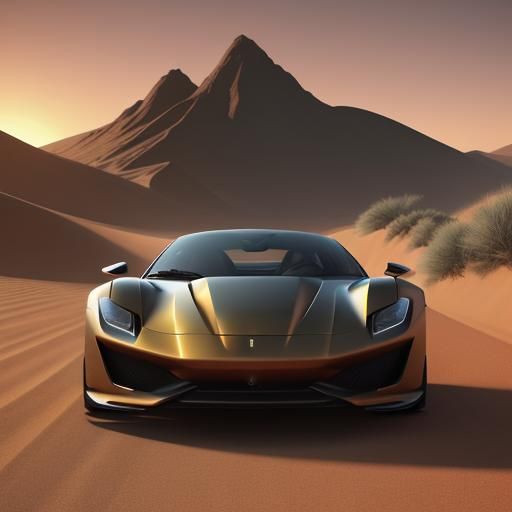 Ferrari Races Through Desert Sunset: Digital Matte Painting