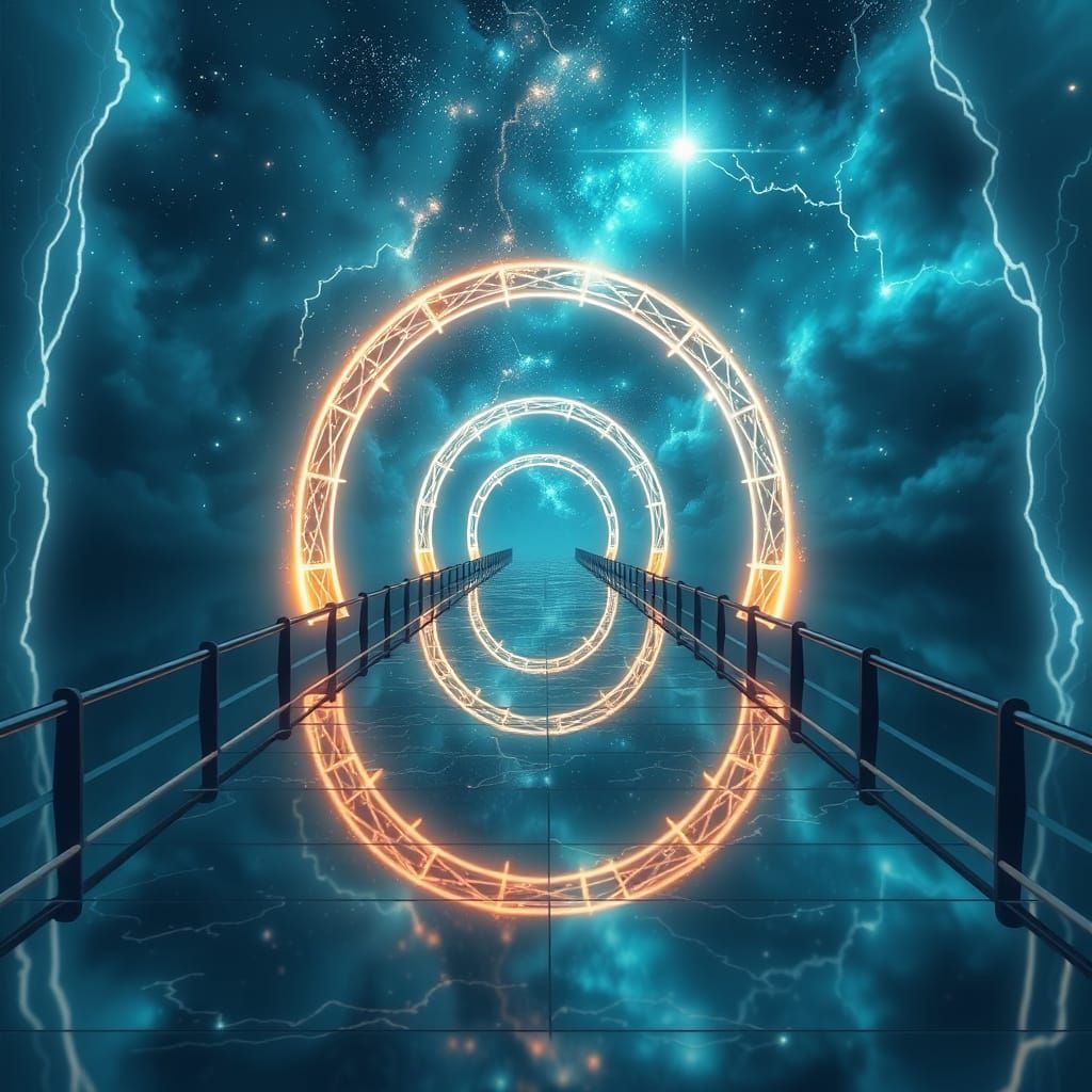 Eternal Mirror Bridge: A Glowing Pathway Across Dimensions