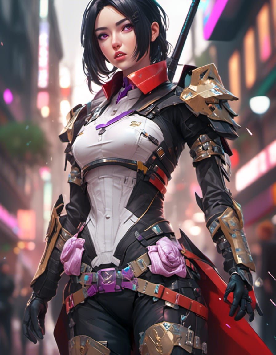 Hyperrealistic Mercenary Woman in Detailed Splash Art
