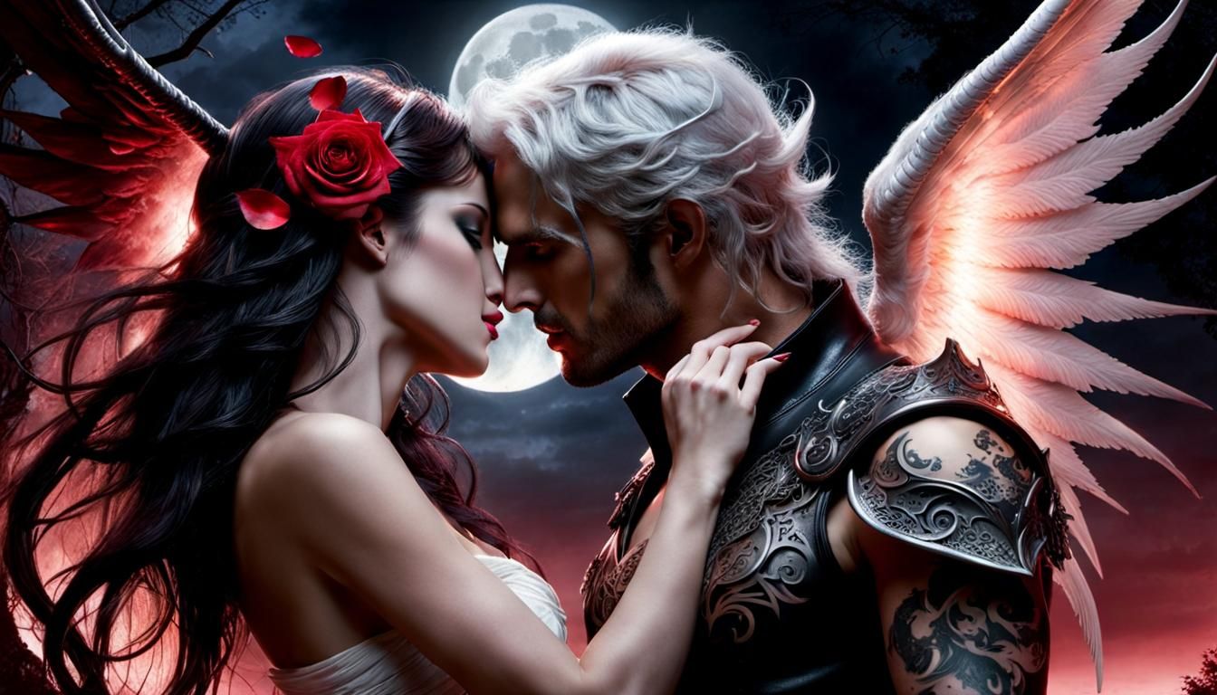 Angelic Demon Kiss Under the Moonlight