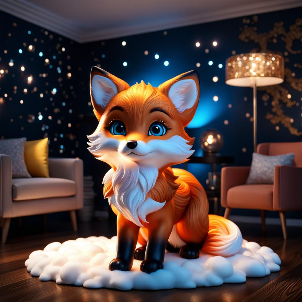 Adorable Cloud Chibi Fox in Photorealistic CGI