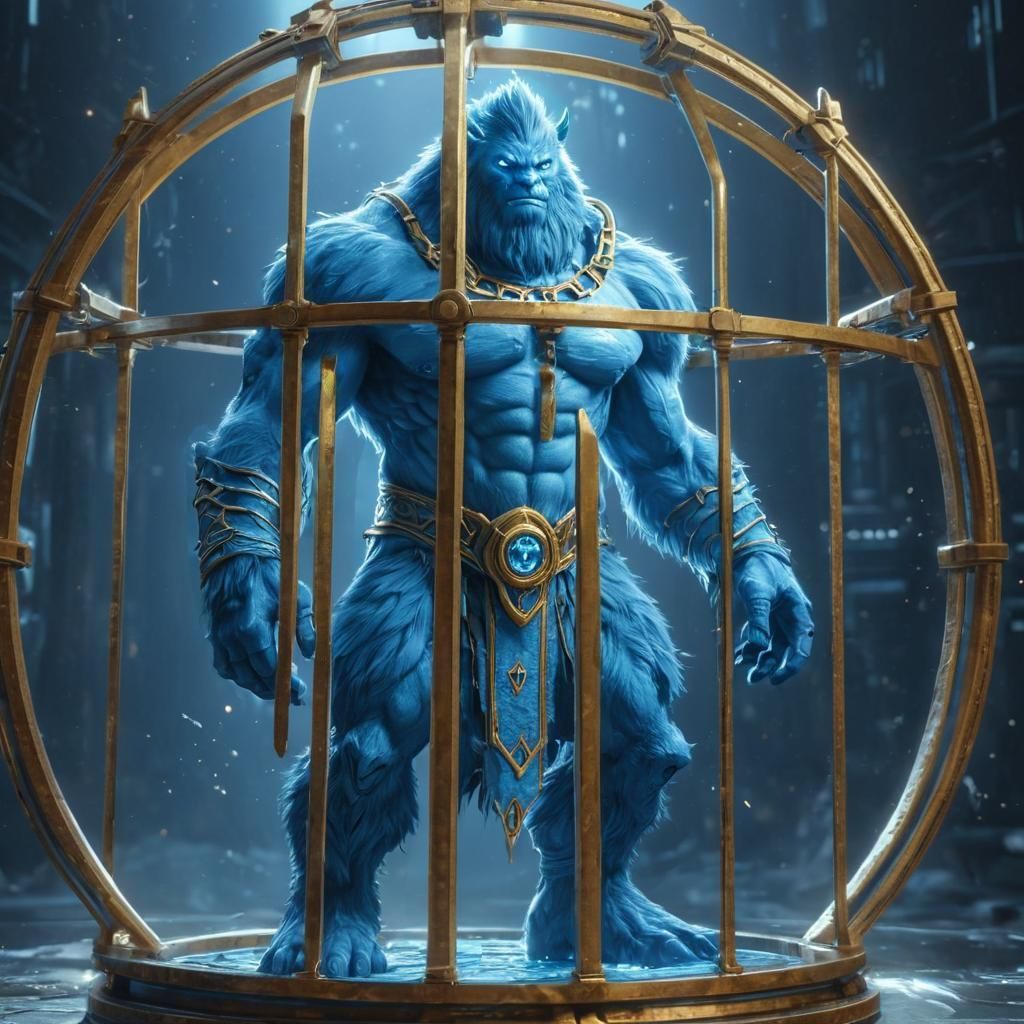 Blue Furry God Trapped in Runed Cage