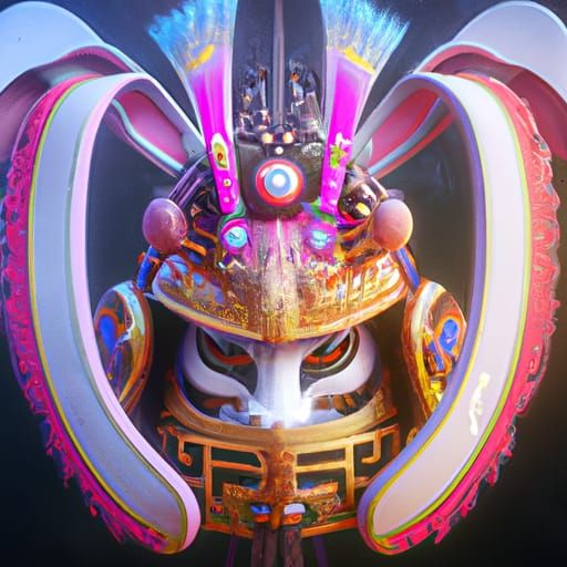 Detailed Rabbit Samurai Mask in Fantasy Art Style