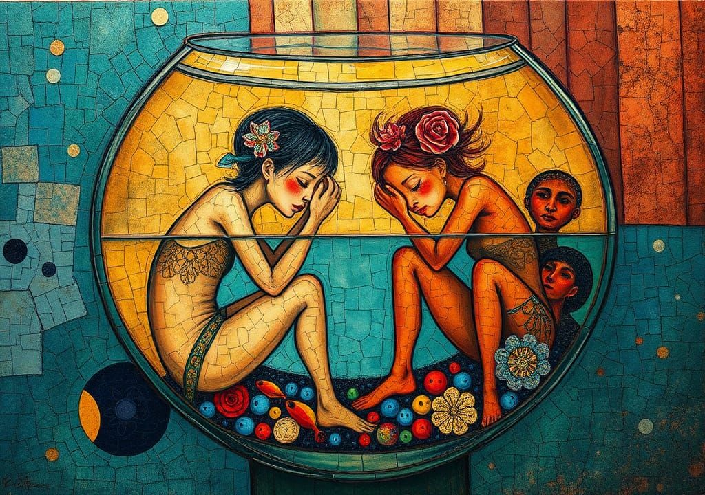 Lost Souls in Fishbowl: Impasto Alcohol Ink Art