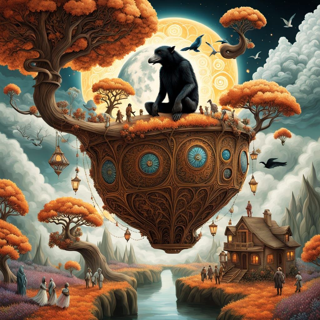 Surreal Tea Party on Floating Island, Ethereal Art