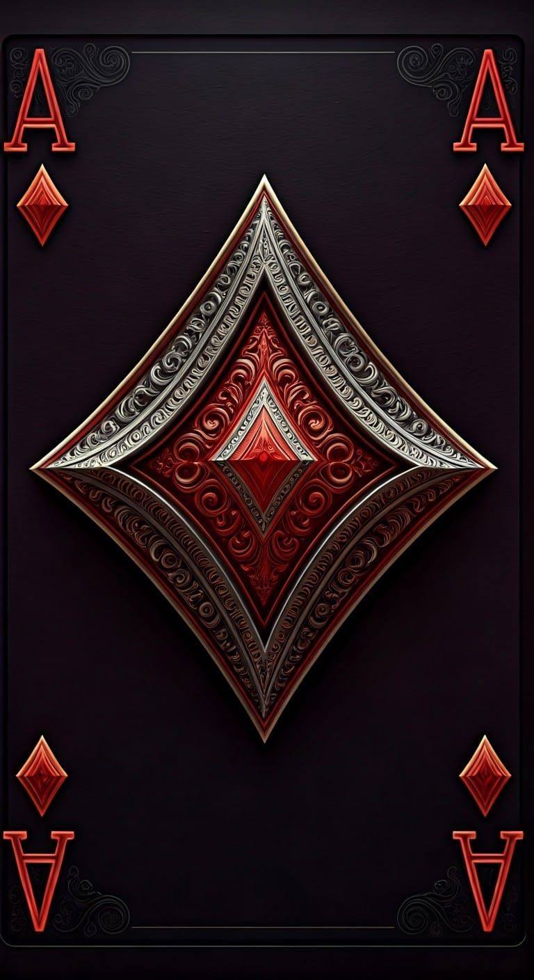 Stylized Metallic Ace of Diamonds Playing Card in Dramatic G...