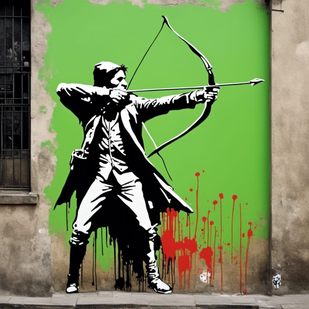 The Archer, street art, Banksy style