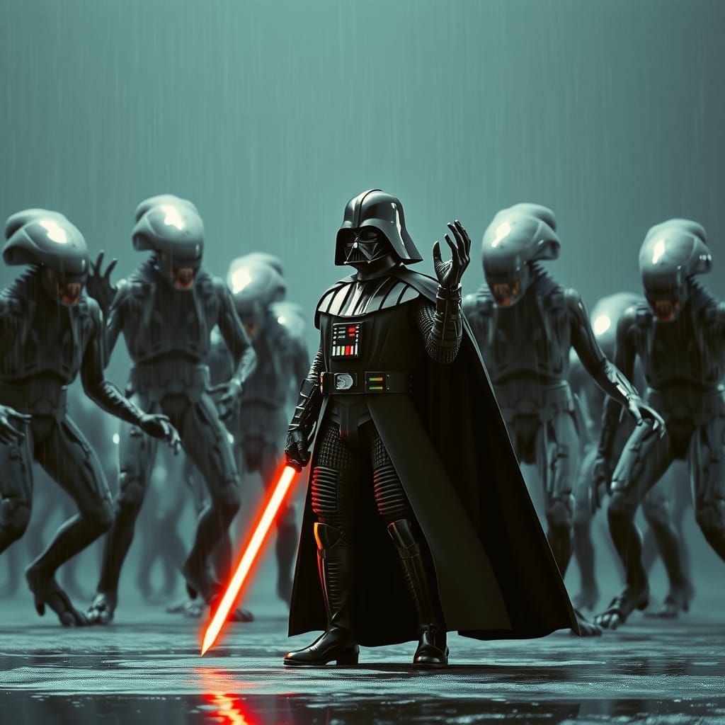 Darth Vader versus an onslaught of Xenomorphs