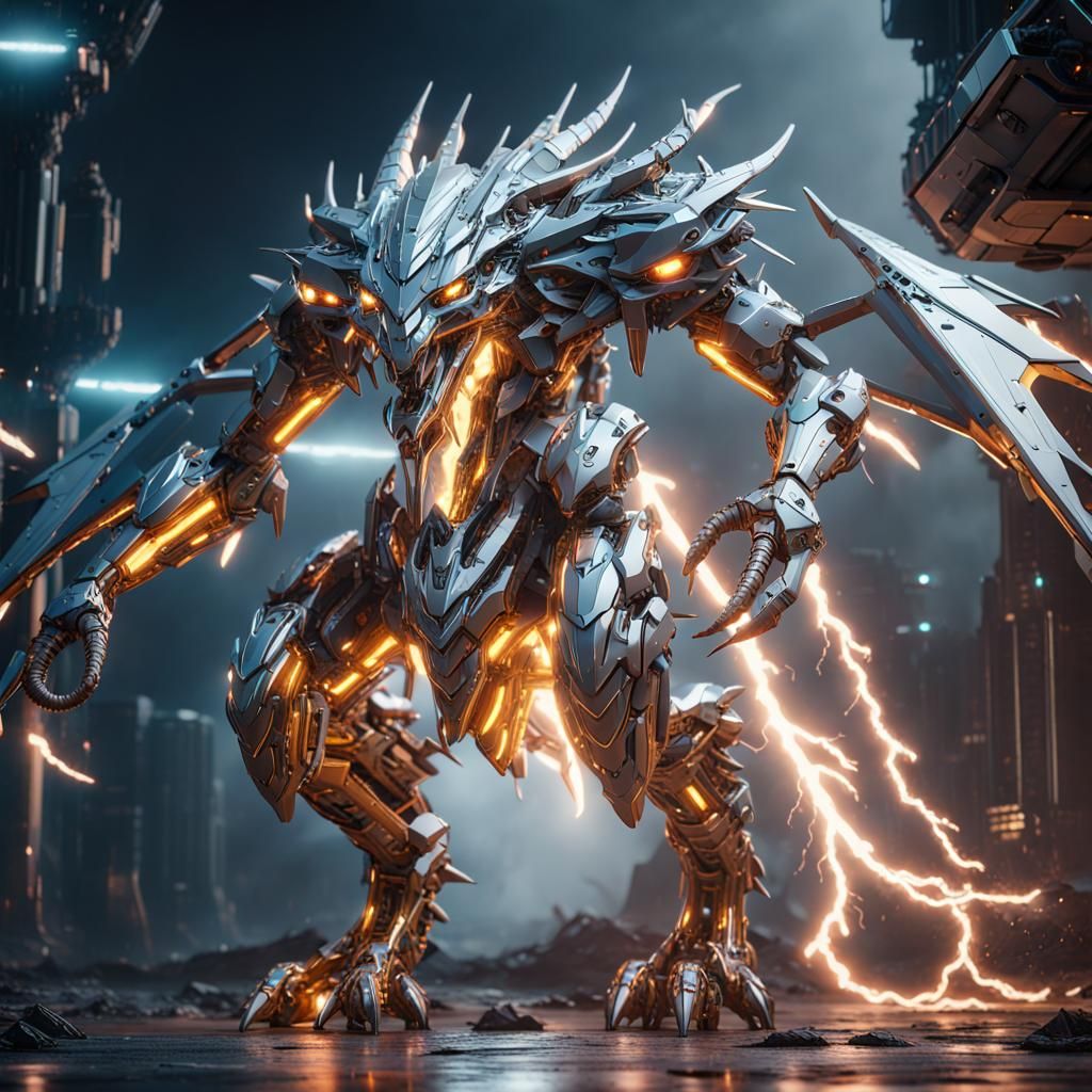 Futuristic Lightning Dragon with Intricate Mech Details