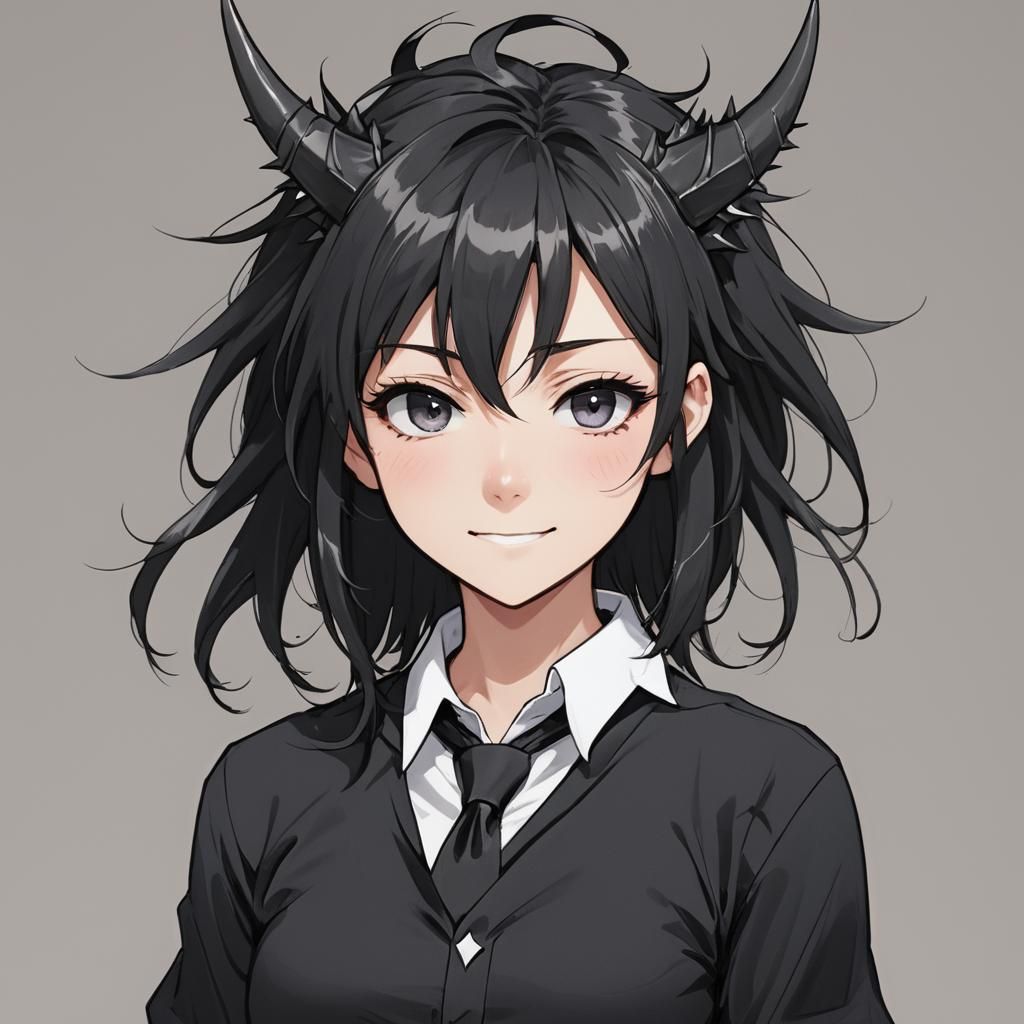 Anime Girl with Horns and Spiky Hair