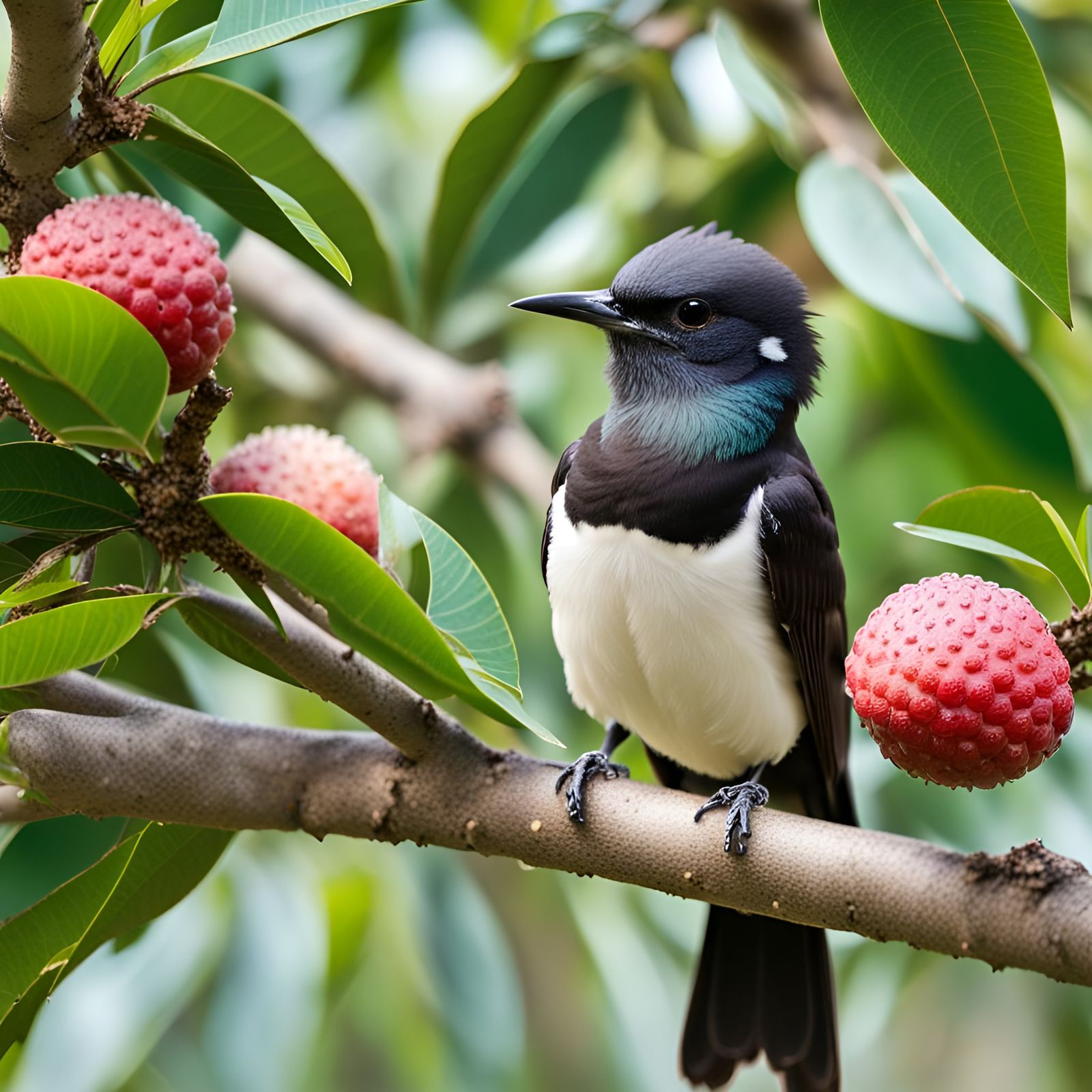 Willy Wagtail Bird in a Lychee Tree