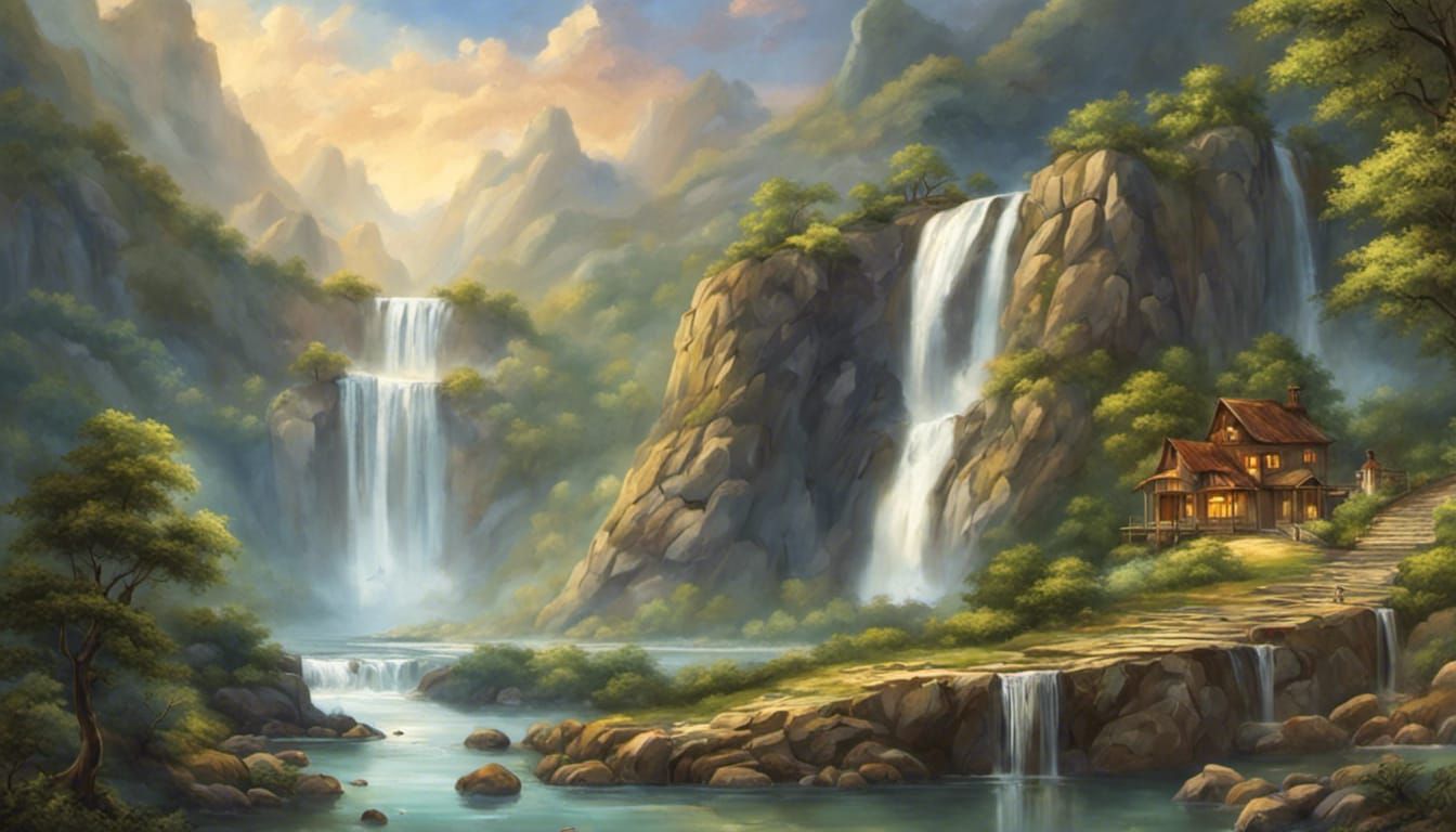 Intricate Waterfall Landscape: A Masterpiece of Unity