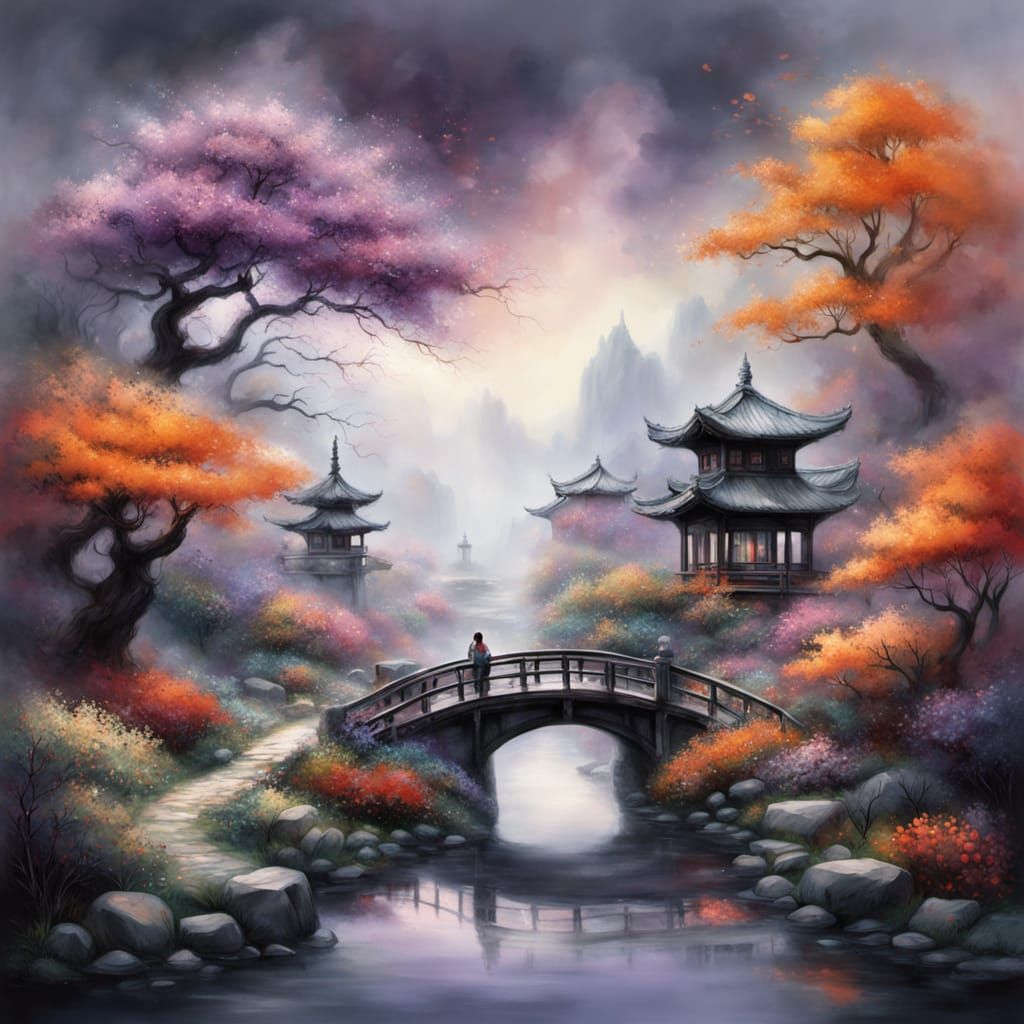 Double Exposure Woman in Autumn Garden