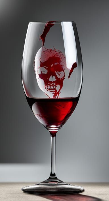 Zombie Etched Wine Glass with Ink Splash