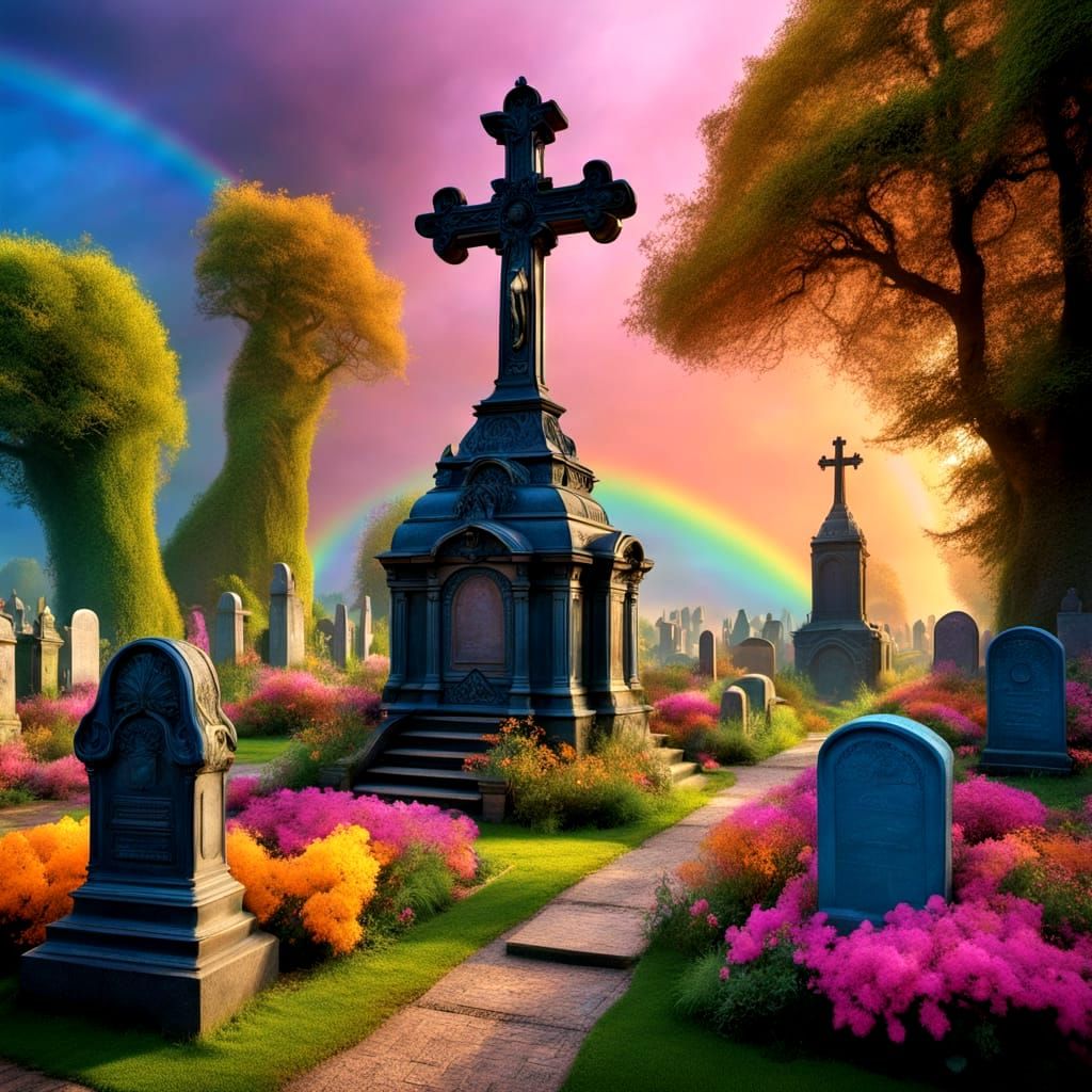 Vibrant Cemetery in Art Nouveau Style